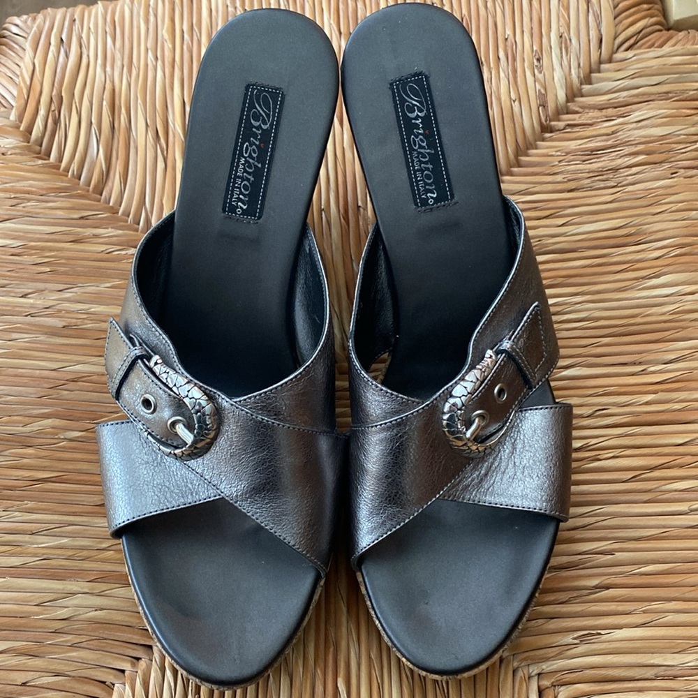 Brighton Metallic Wedge Sandals ‘Summer’ Pewter Sz 9 - Picture 2 of 4